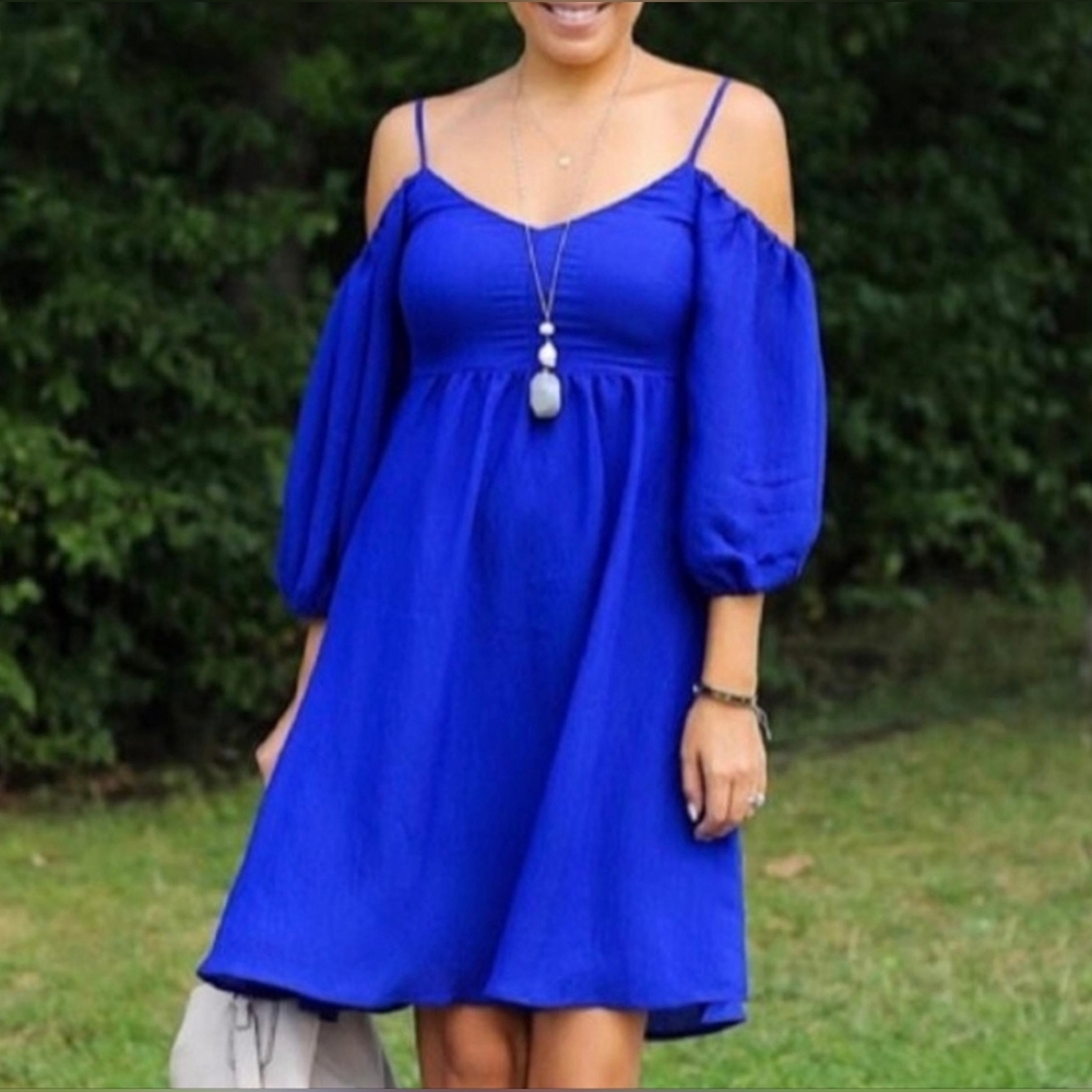 Moulinette Soeurs Royal Blue Peekaboo-Shoulder Mini Dress